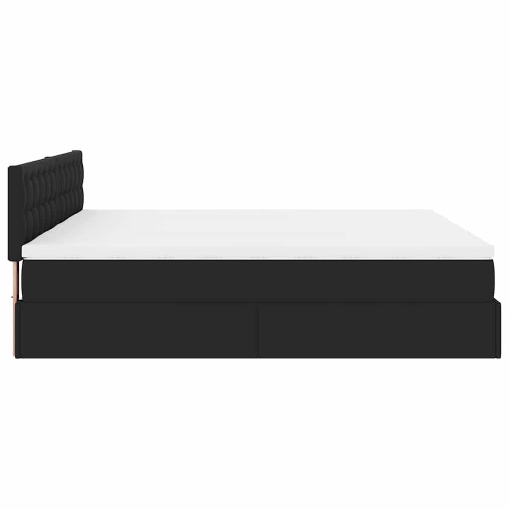 Estrutura de cama otomana com colchões pele artificial preta