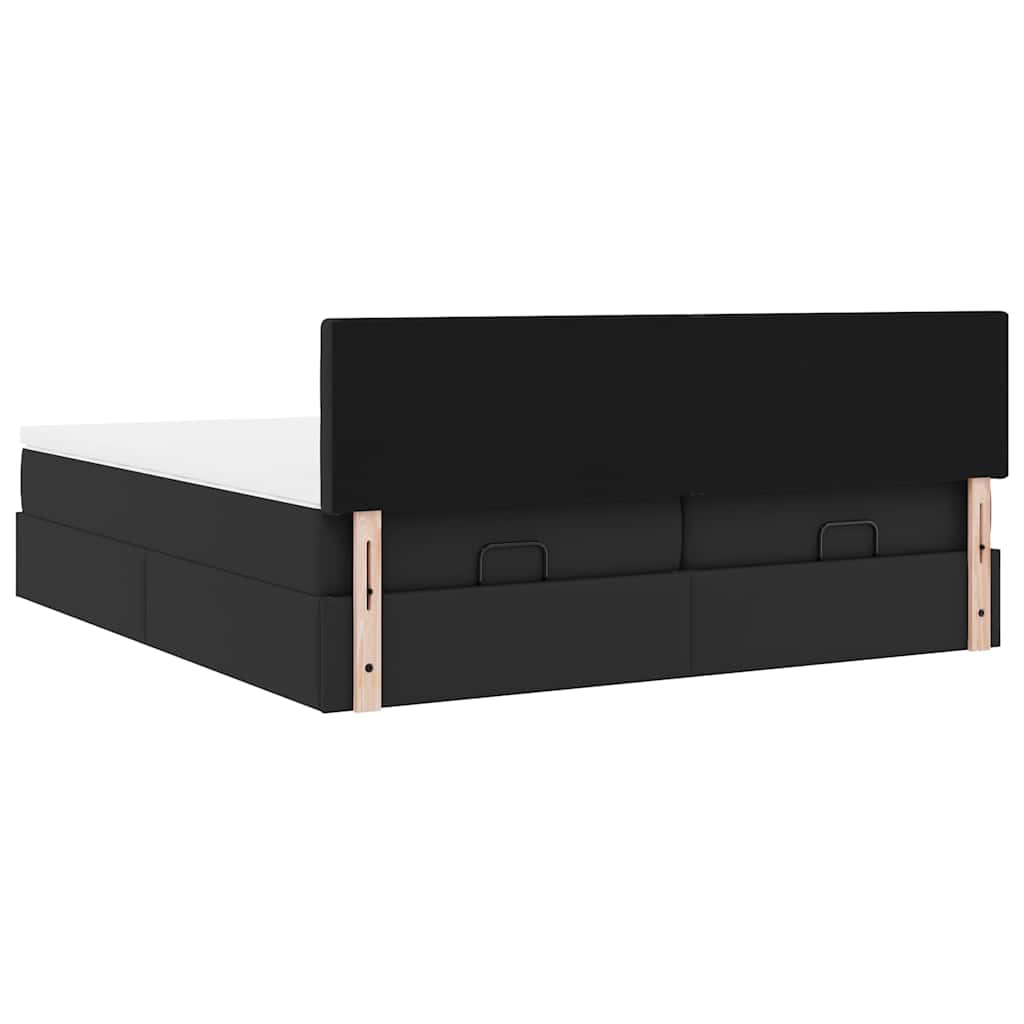 Estrutura de cama otomana com colchões pele artificial preta