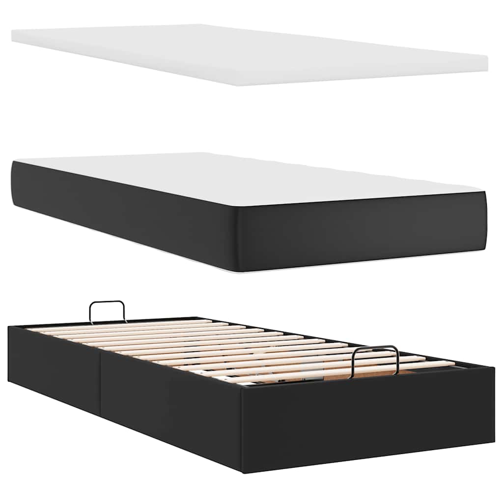 Estrutura de cama otomana com colchões pele artificial preta
