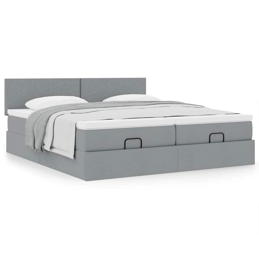 Estrutura de cama otomana com colchões tecido cinzento claro
