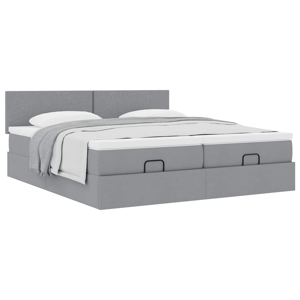 Estrutura de cama otomana com colchões tecido cinzento claro