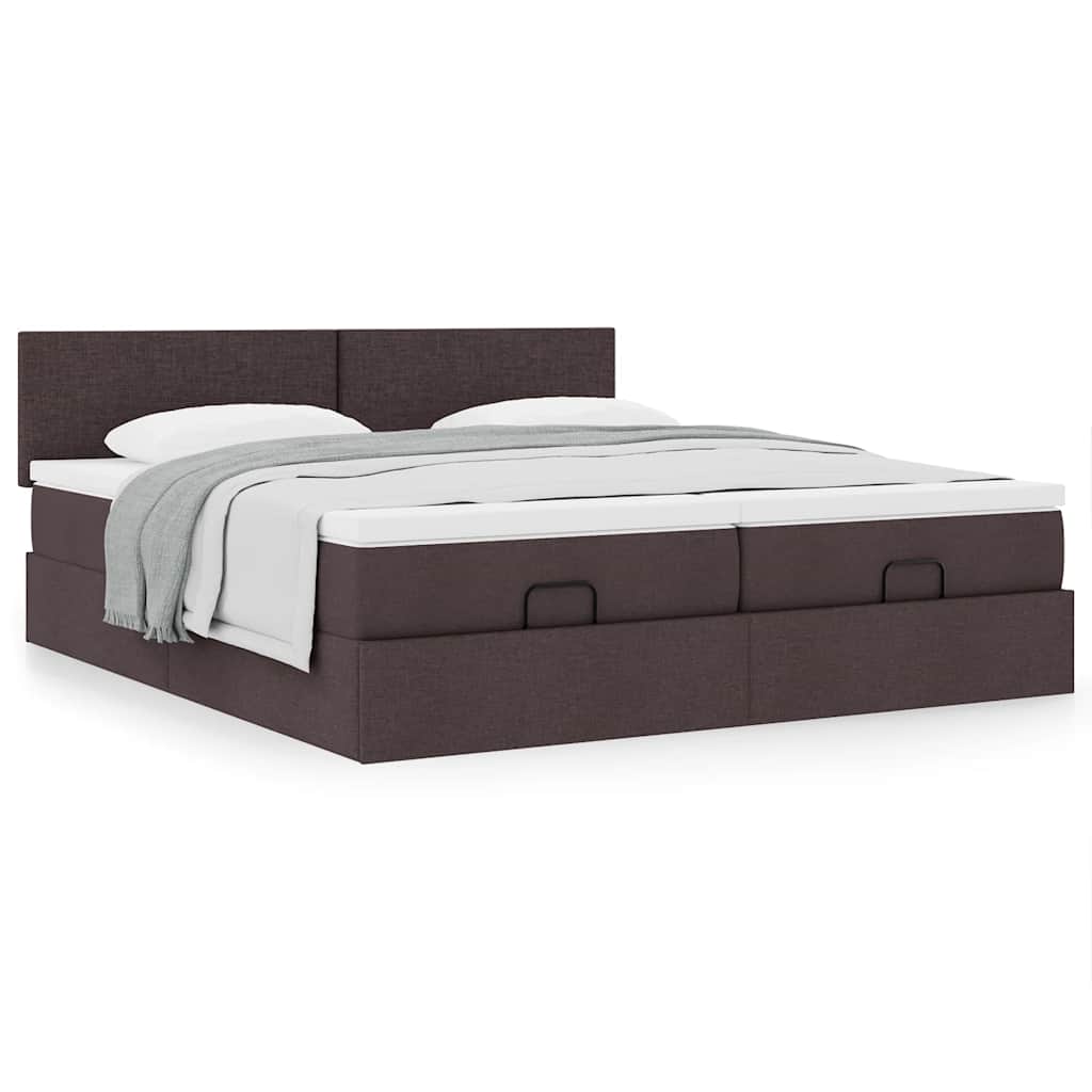 Estrutura de cama otomana com colchões tecido castanho escuro