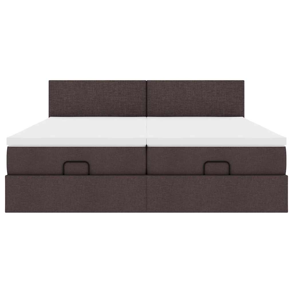 Estrutura de cama otomana com colchões tecido castanho escuro