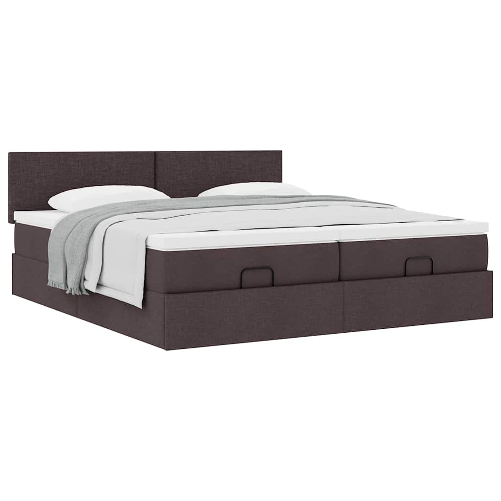 Estrutura de cama otomana com colchões tecido castanho escuro