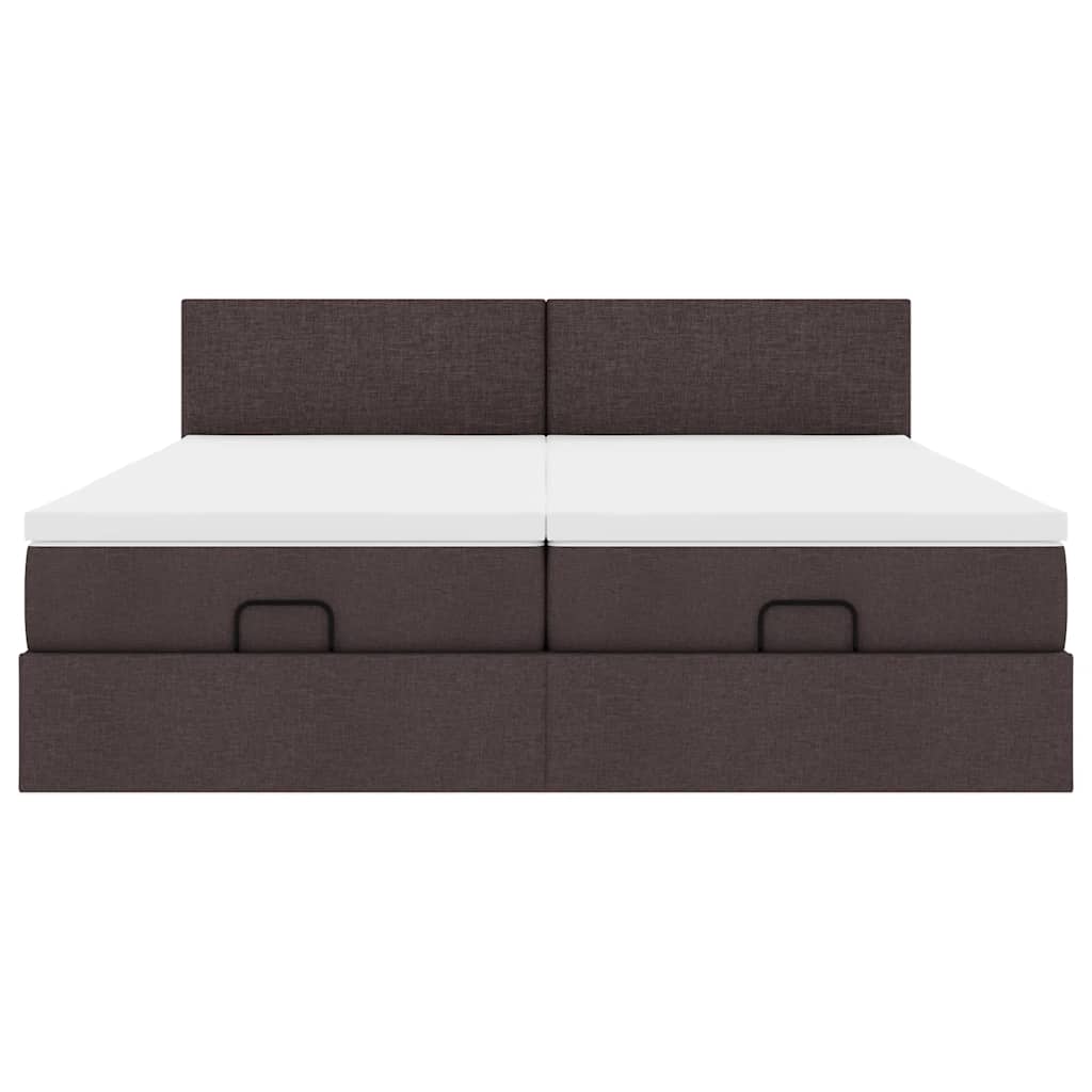 Estrutura de cama otomana com colchões tecido castanho escuro