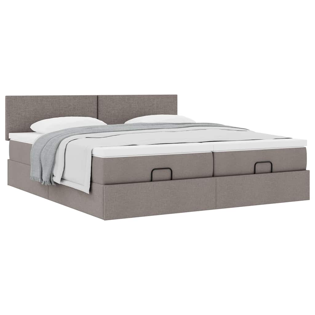 Estrutura cama otomana com colchões tecido cinzento 200x200cm