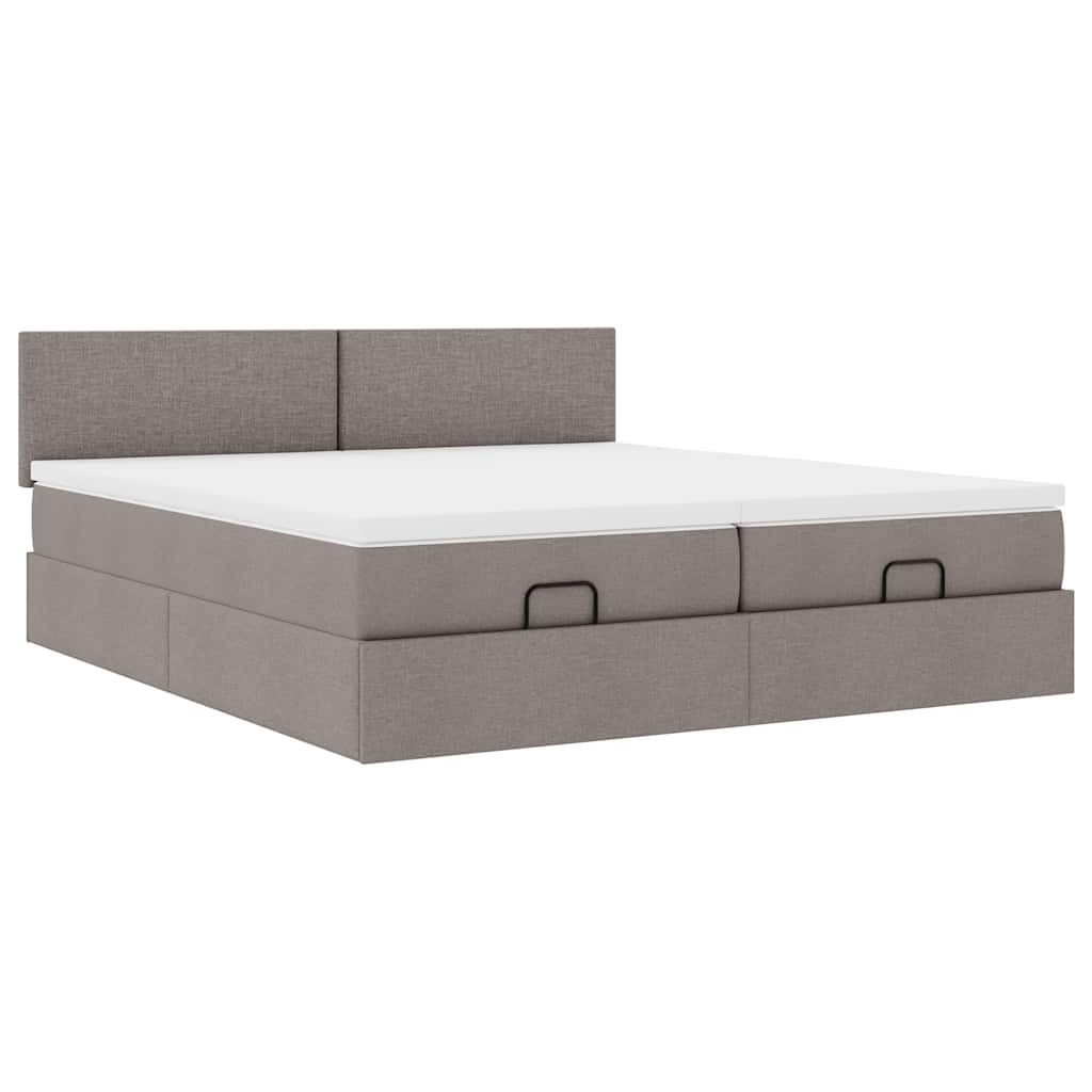 Estrutura cama otomana com colchões tecido cinzento 200x200cm