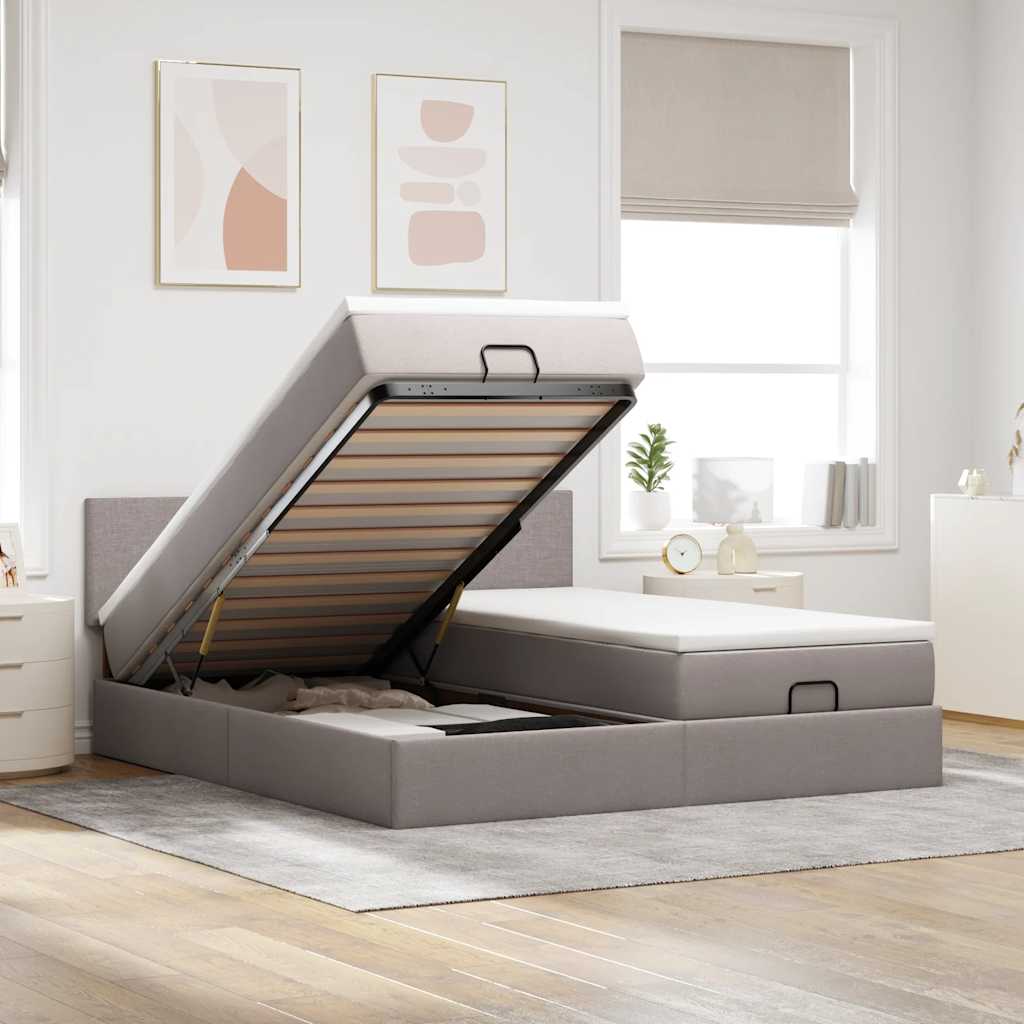 Estrutura cama otomana com colchões tecido cinzento 200x200cm