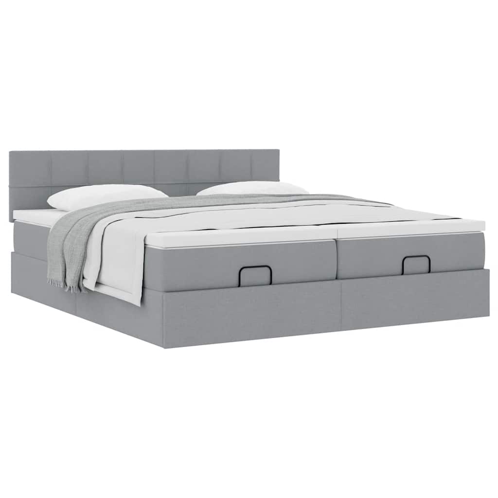 Estrutura de cama otomana com colchões tecido cinzento claro