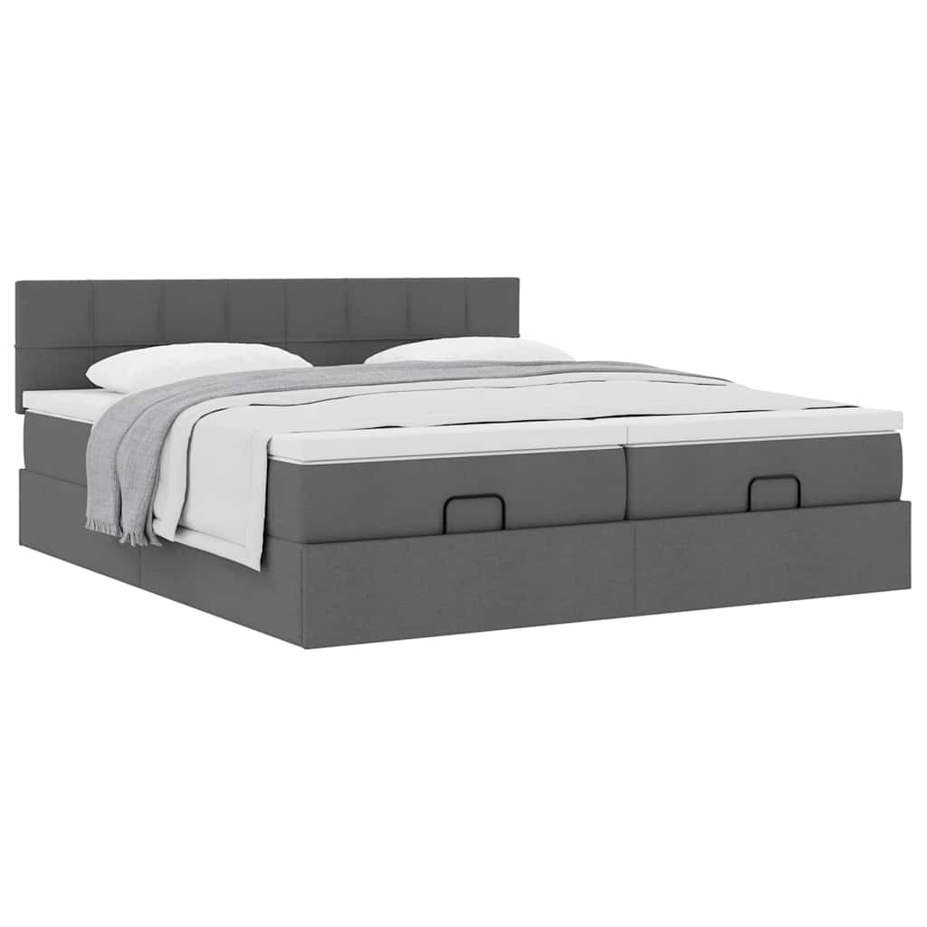Estrutura de cama otomana com colchões tecido cinzento escuro