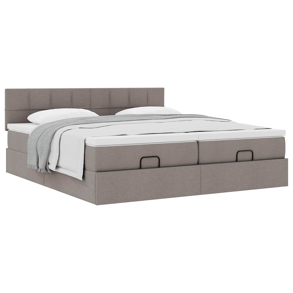 Estrutura cama otomana com colchões tecido cinzento 200x200cm