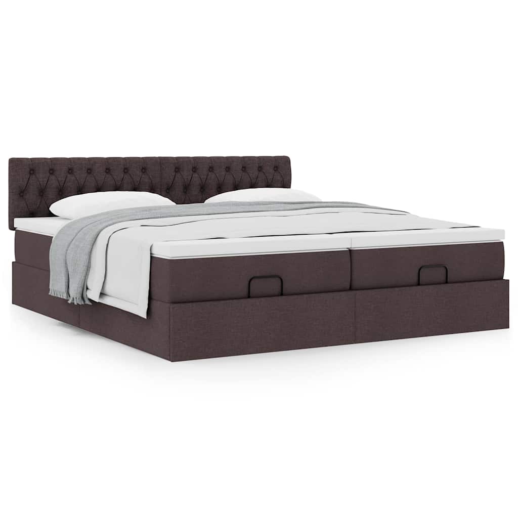 Estrutura de cama otomana com colchões tecido castanho escuro