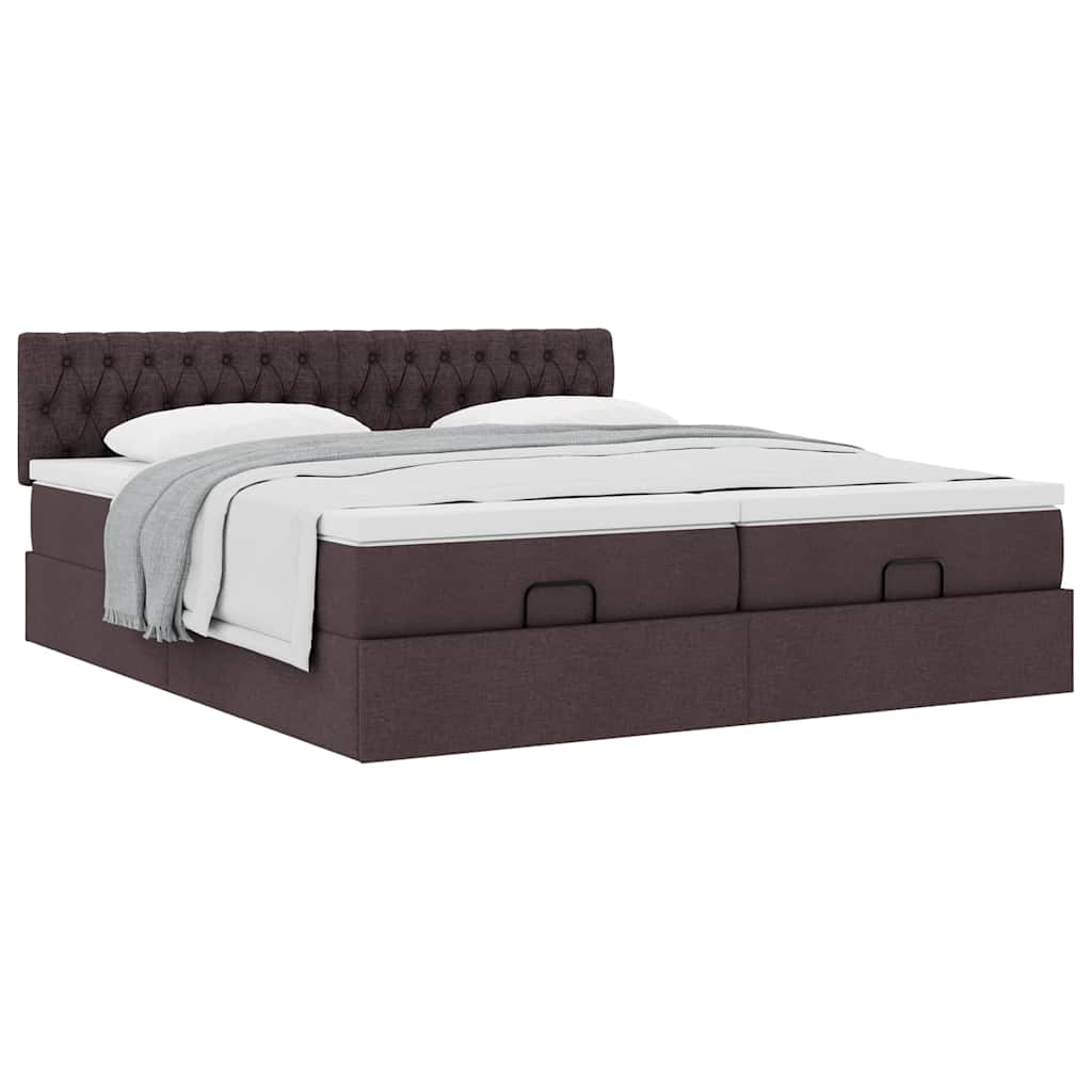 Estrutura de cama otomana com colchões tecido castanho escuro