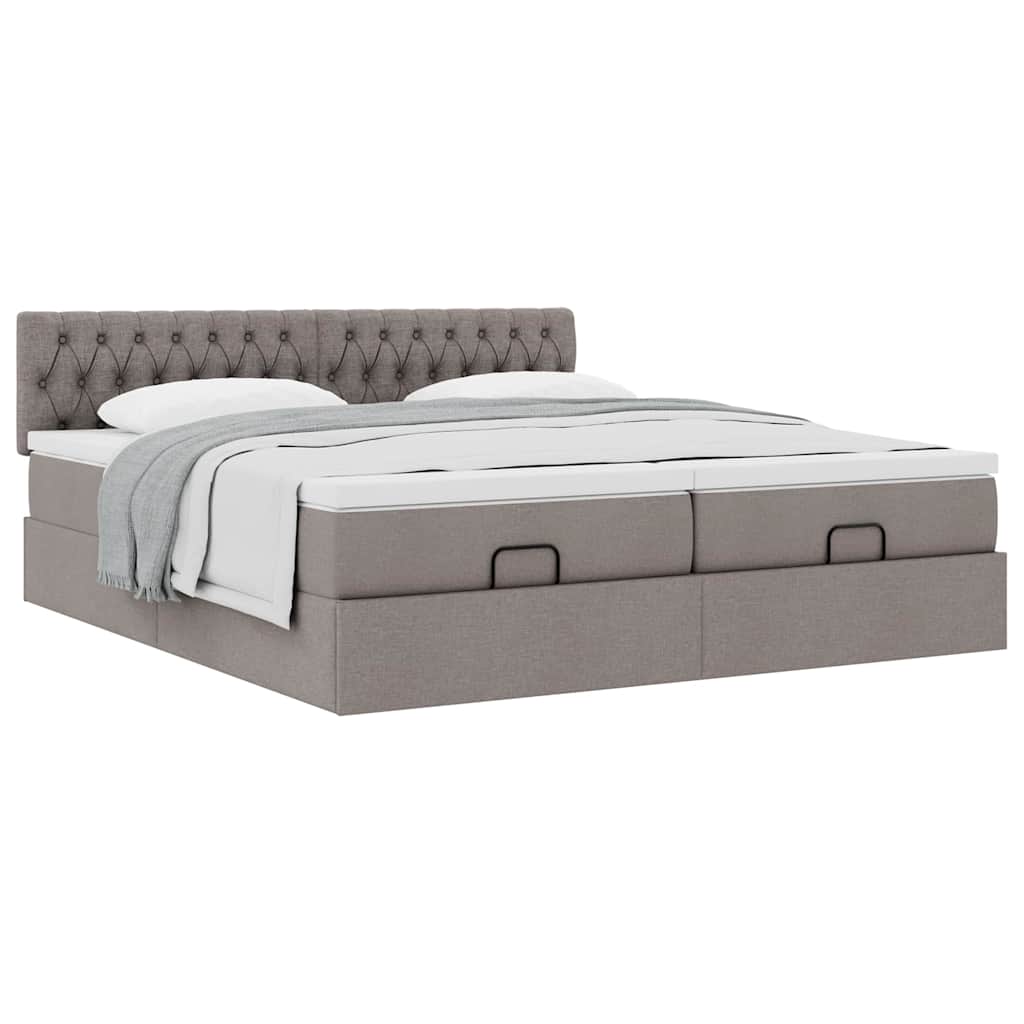 Estrutura cama otomana com colchões tecido cinzento 200x200cm