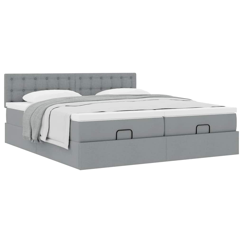 Estrutura de cama otomana com colchões tecido cinzento claro