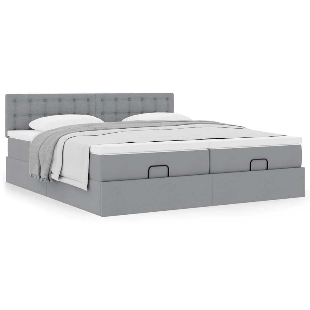Estrutura de cama otomana com colchões tecido cinzento claro