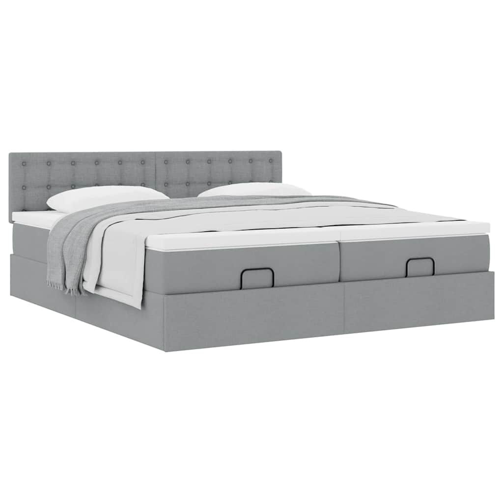 Estrutura de cama otomana com colchões tecido cinzento claro