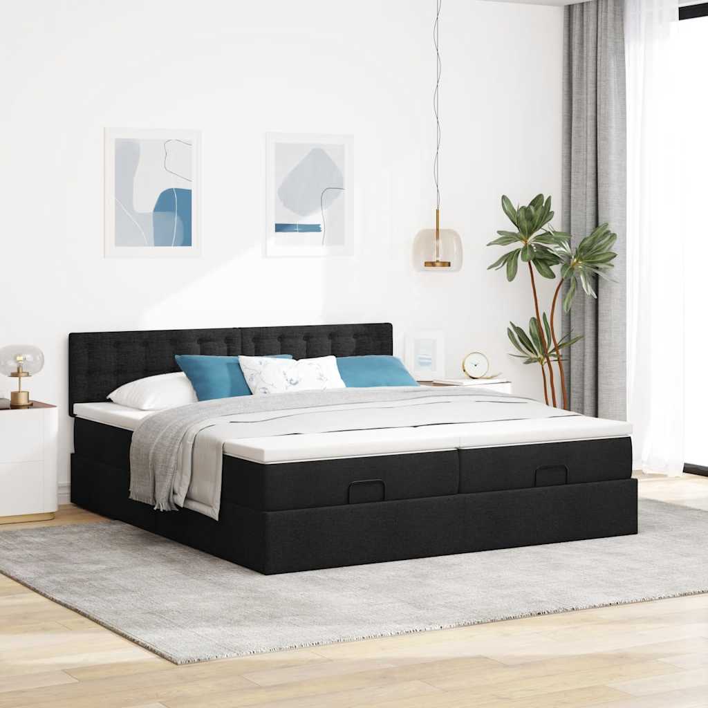 63 / 5,000 Estrutura de cama otomana com colchões tecido preto