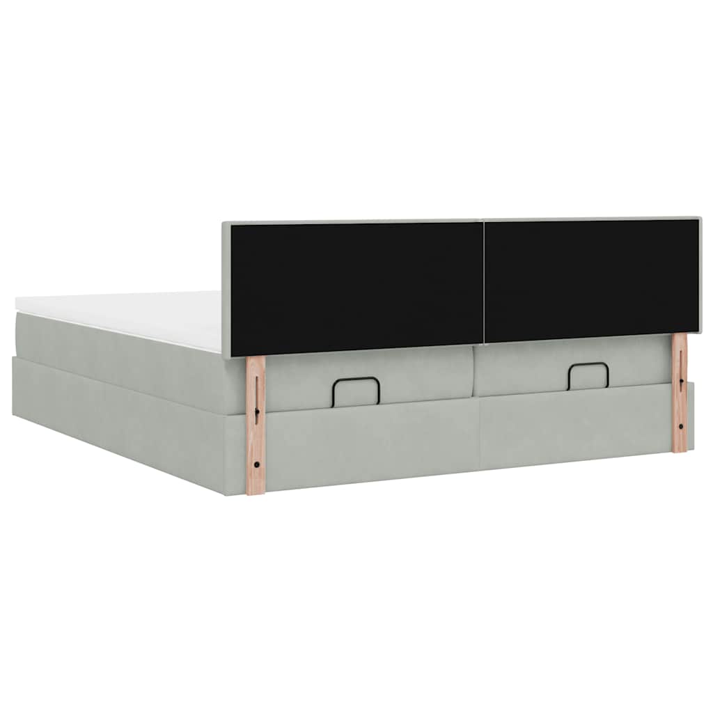 Estrutura cama otomana colchões 180x200cm veludo cinzento claro