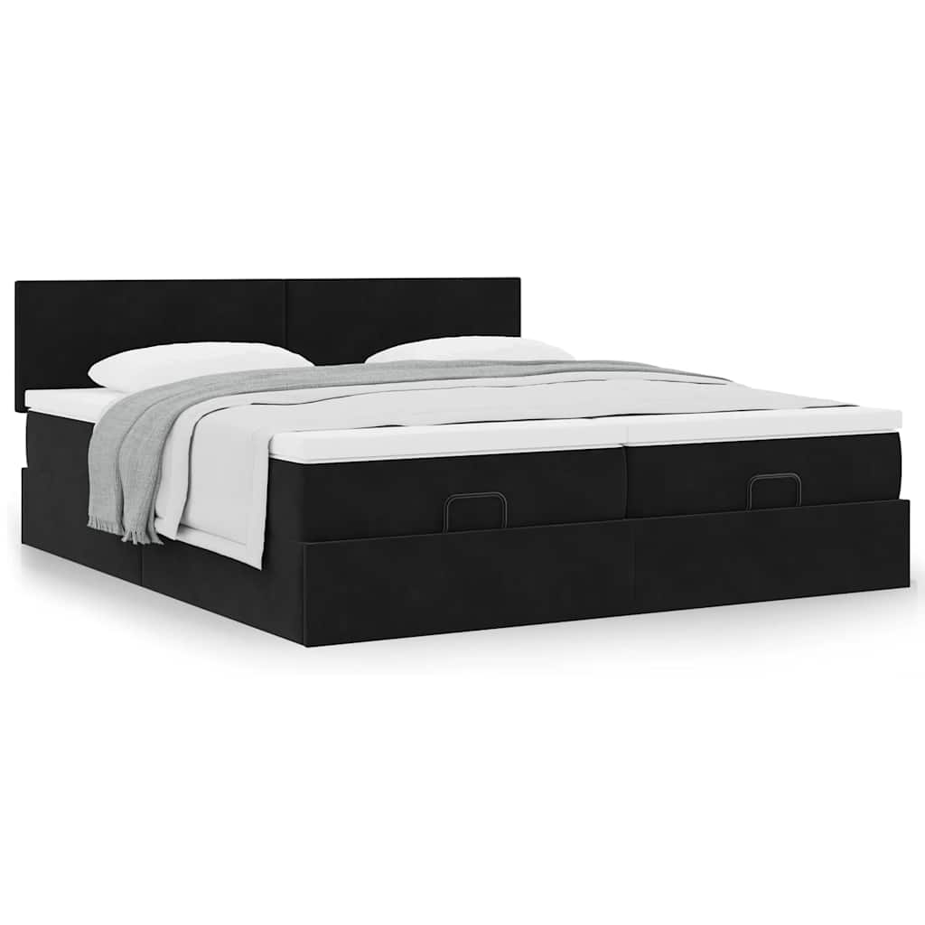 Estrutura de cama otomana com colchões 180x200cm veludo preto