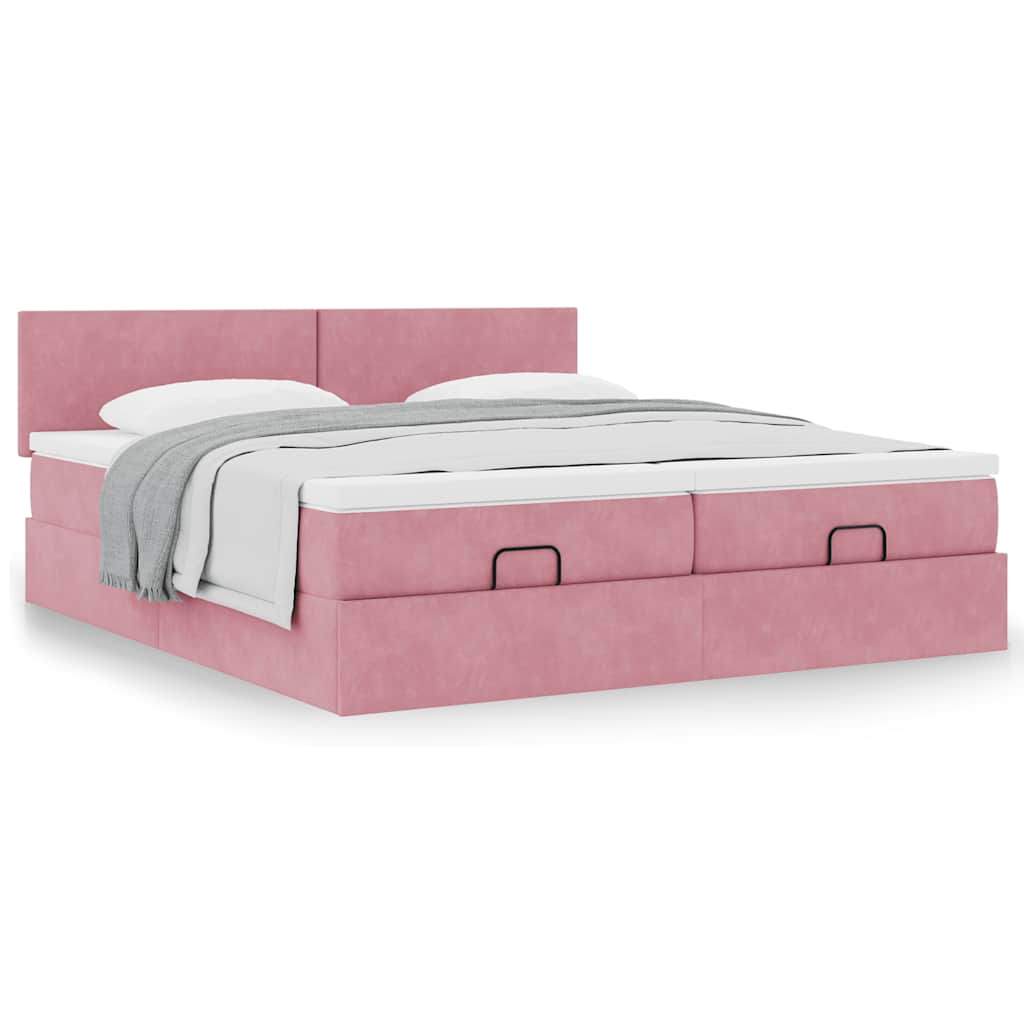 Estrutura de cama otomana com colchões 180x200 cm veludo rosa