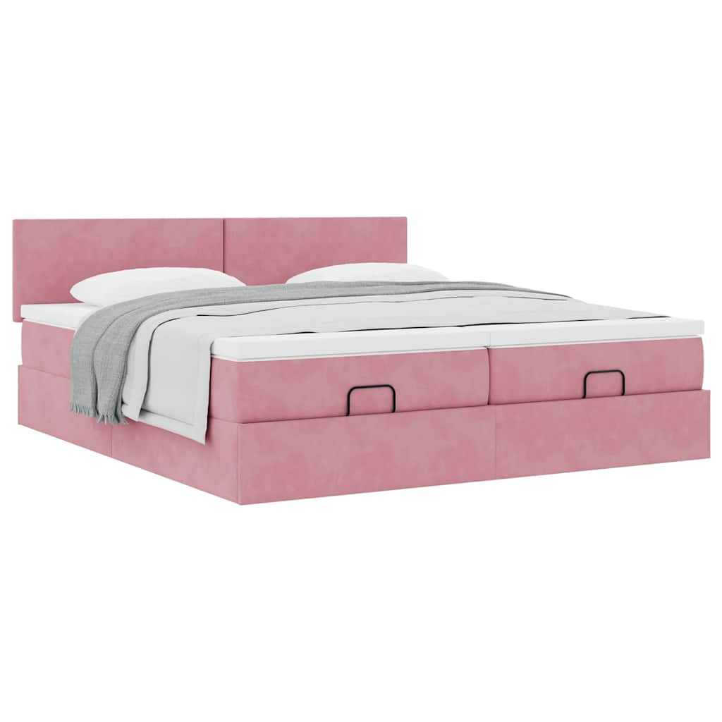 Estrutura de cama otomana com colchões 180x200 cm veludo rosa