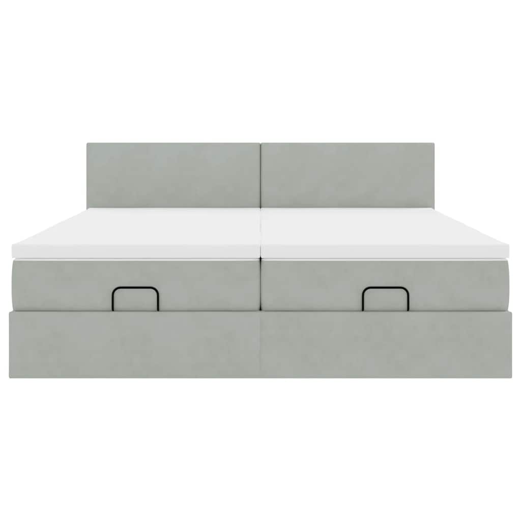 Estrutura cama otomana colchões 200x200cm veludo cinzento claro