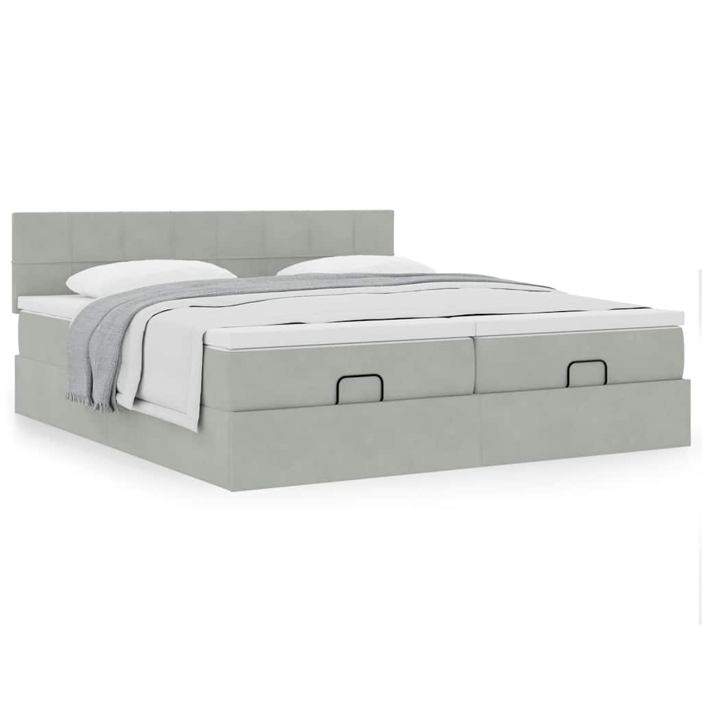 Estrutura cama otomana colchões 180x200cm veludo cinzento claro
