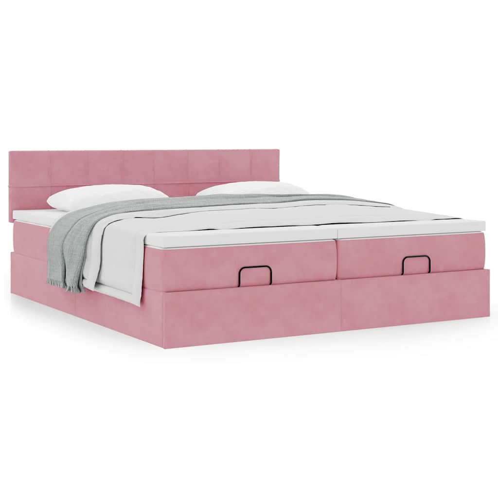 Estrutura de cama otomana com colchões 180x200 cm veludo rosa