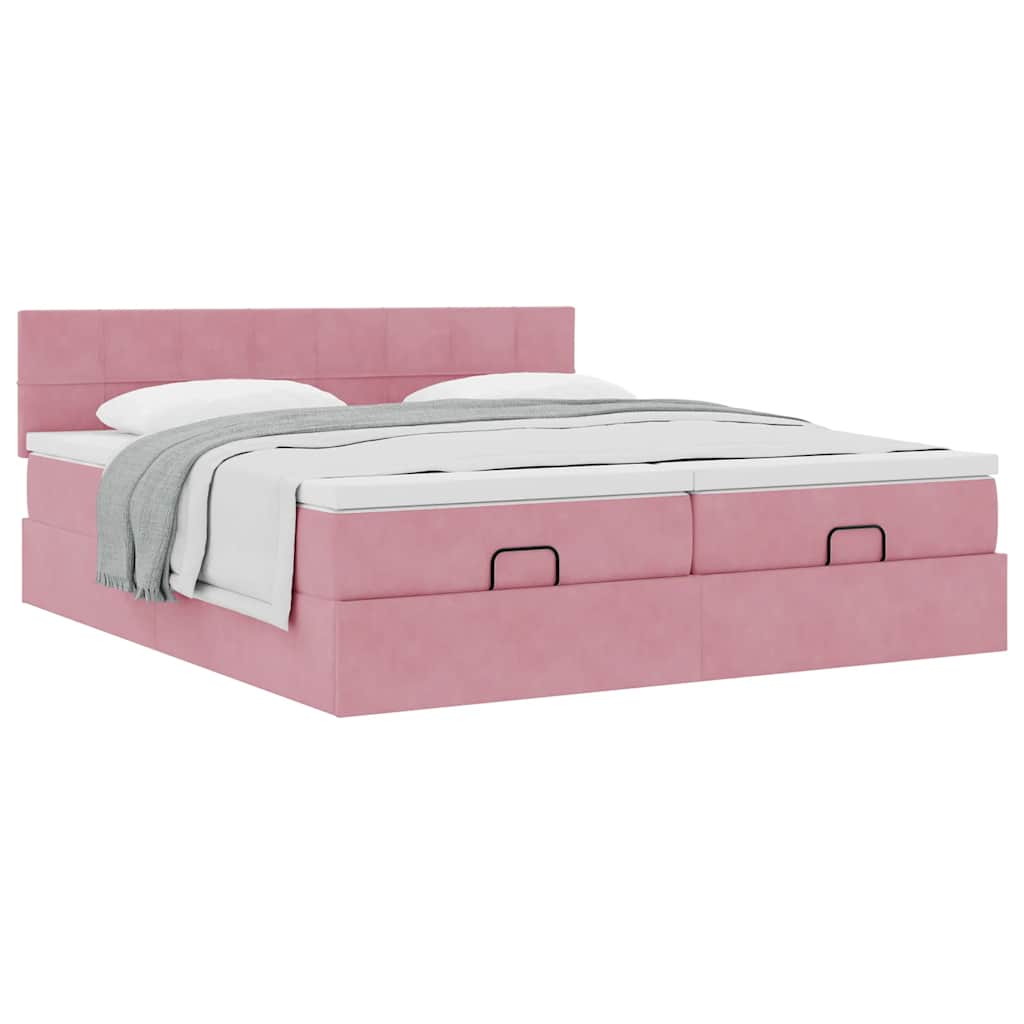 Estrutura de cama otomana com colchões 180x200 cm veludo rosa