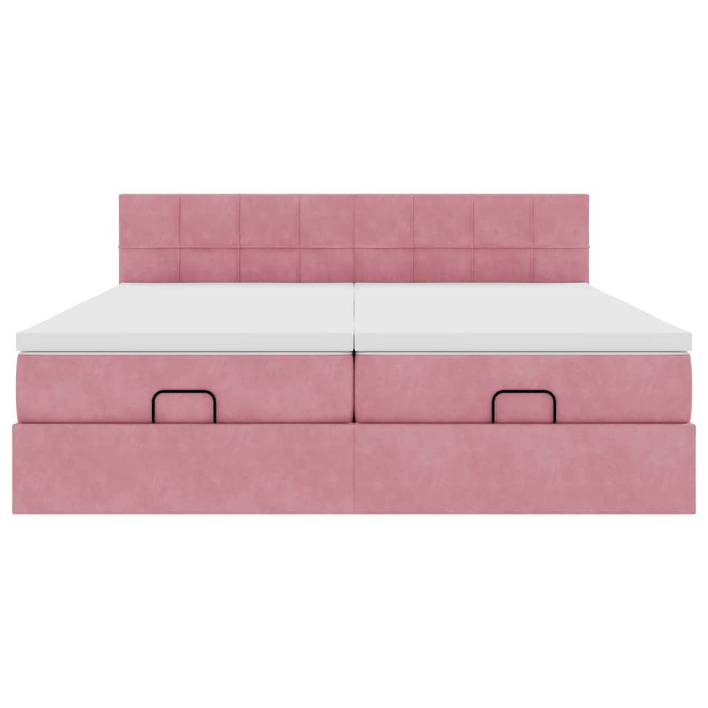 Estrutura de cama otomana com colchões 180x200 cm veludo rosa