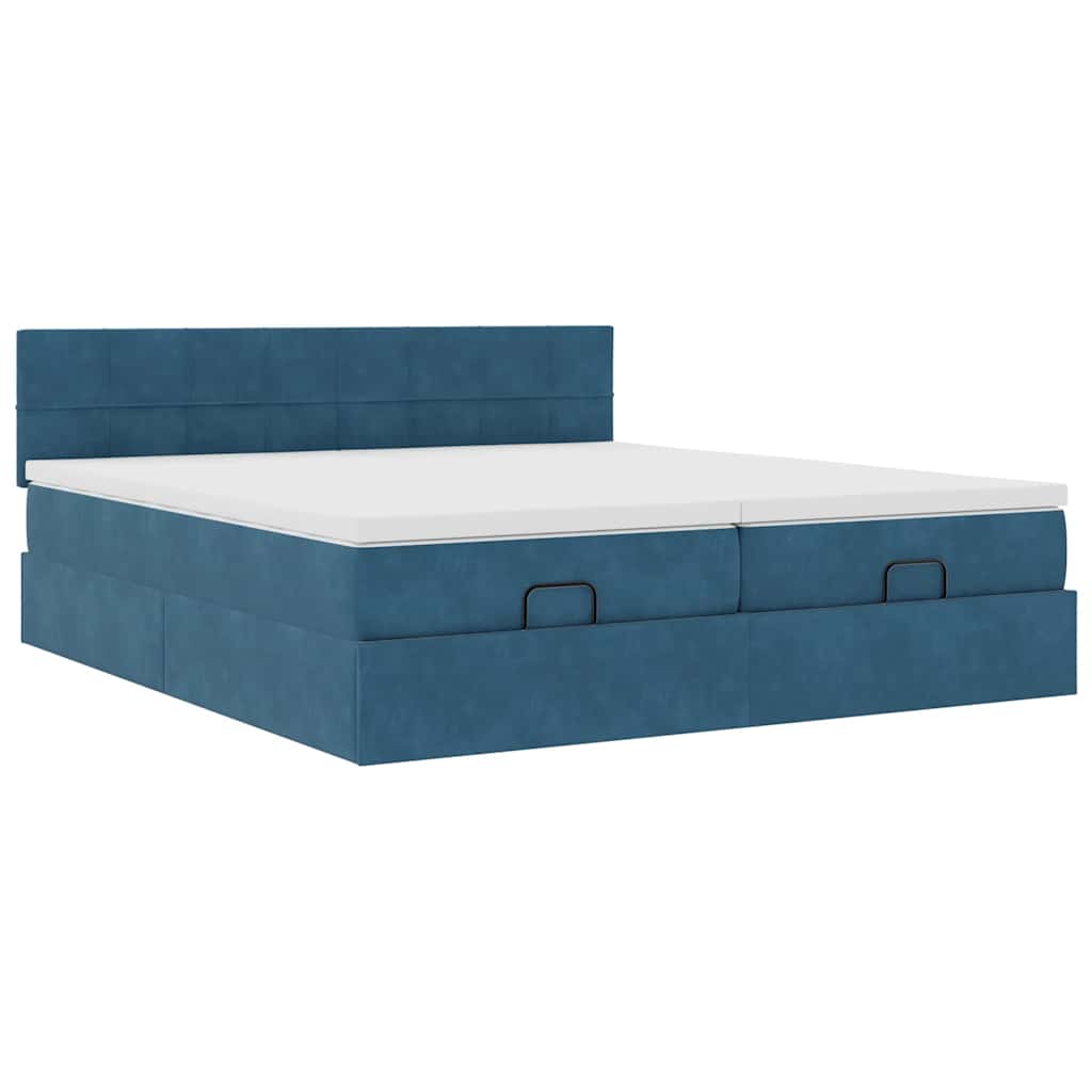 Estrutura de cama otomana com colchão azul escuro Veludo
