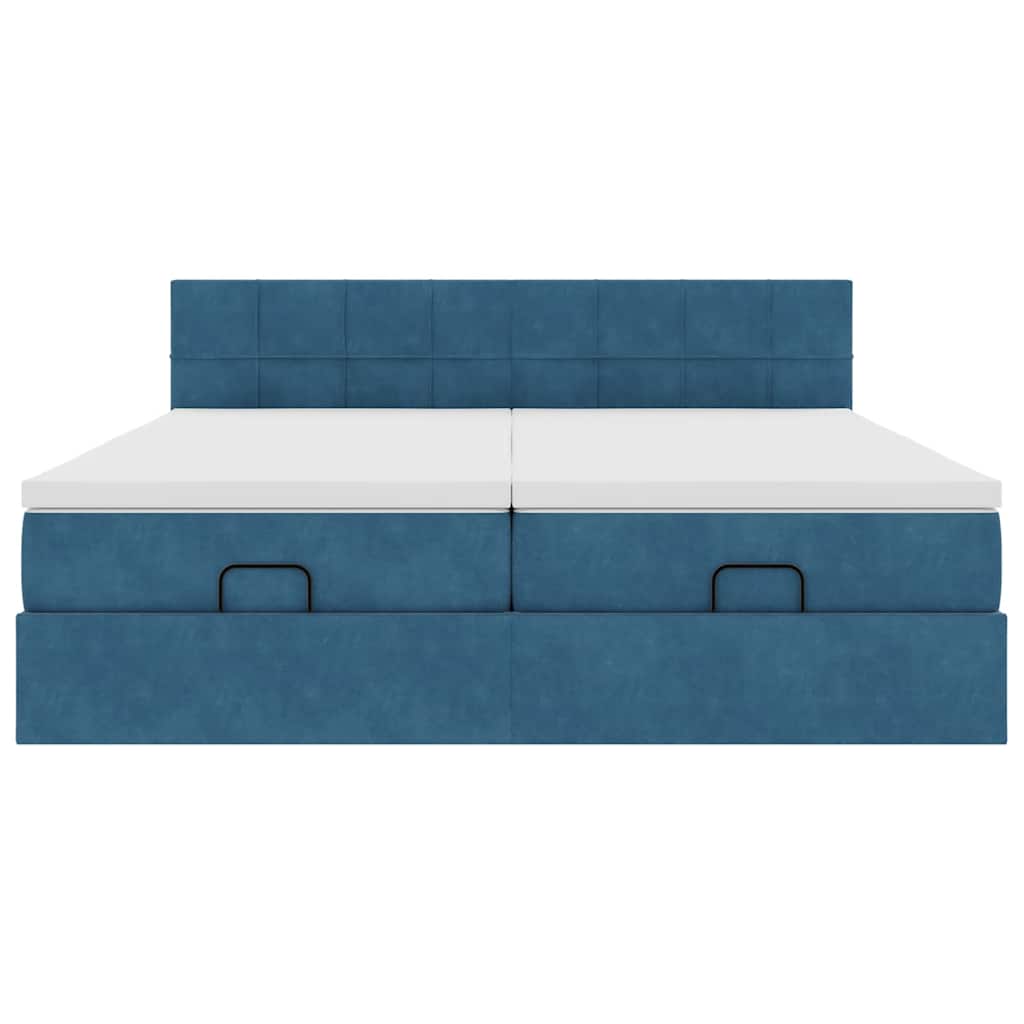Estrutura de cama otomana com colchão azul escuro Veludo