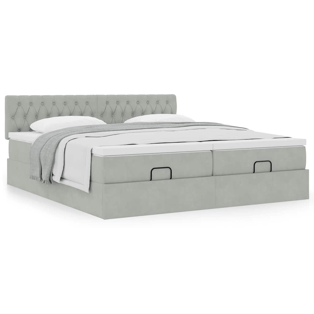 Estrutura cama otomana colchões 180x200cm veludo cinzento claro