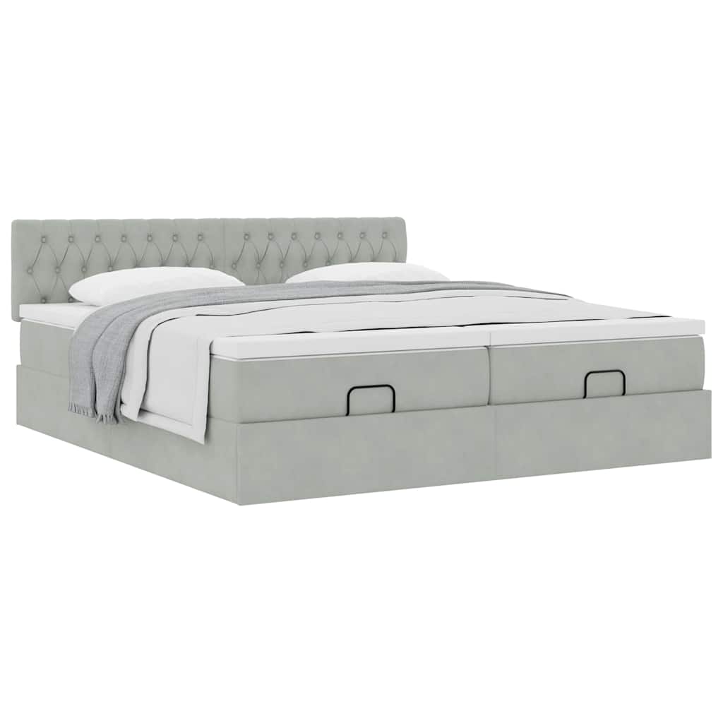 Estrutura cama otomana colchões 180x200cm veludo cinzento claro