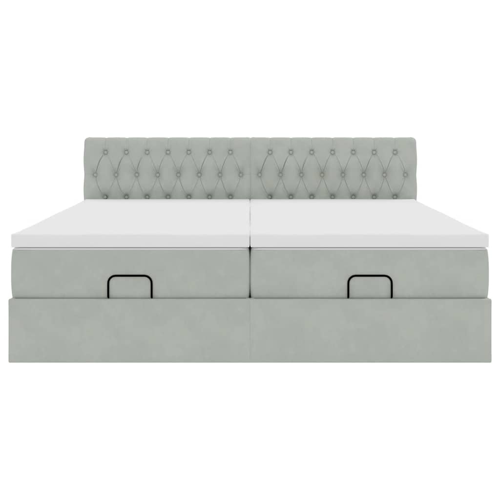 Estrutura cama otomana colchões 180x200cm veludo cinzento claro