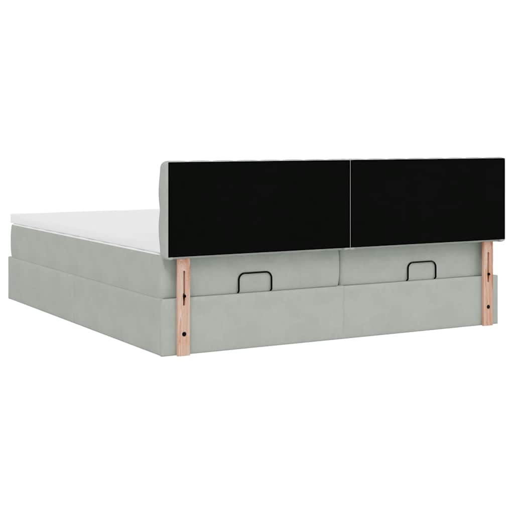Estrutura cama otomana colchões 180x200cm veludo cinzento claro