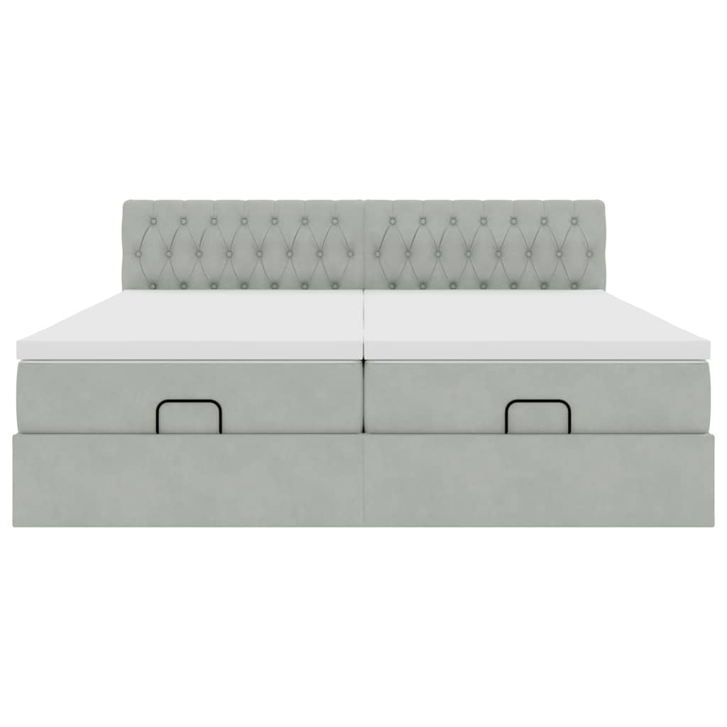 Estrutura cama otomana colchões 200x200cm veludo cinzento claro