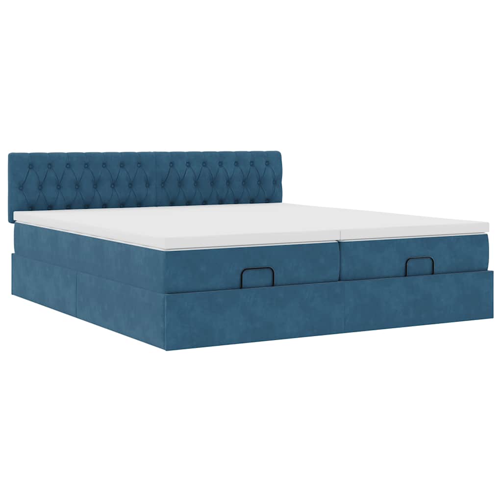 Estrutura de cama otomana com colchão azul escuro Veludo