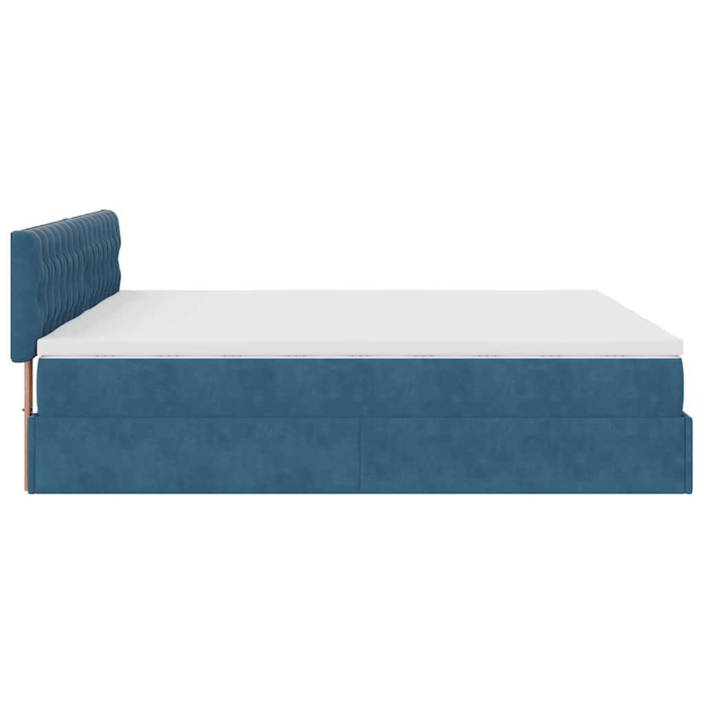 Estrutura de cama otomana com colchão azul escuro Veludo