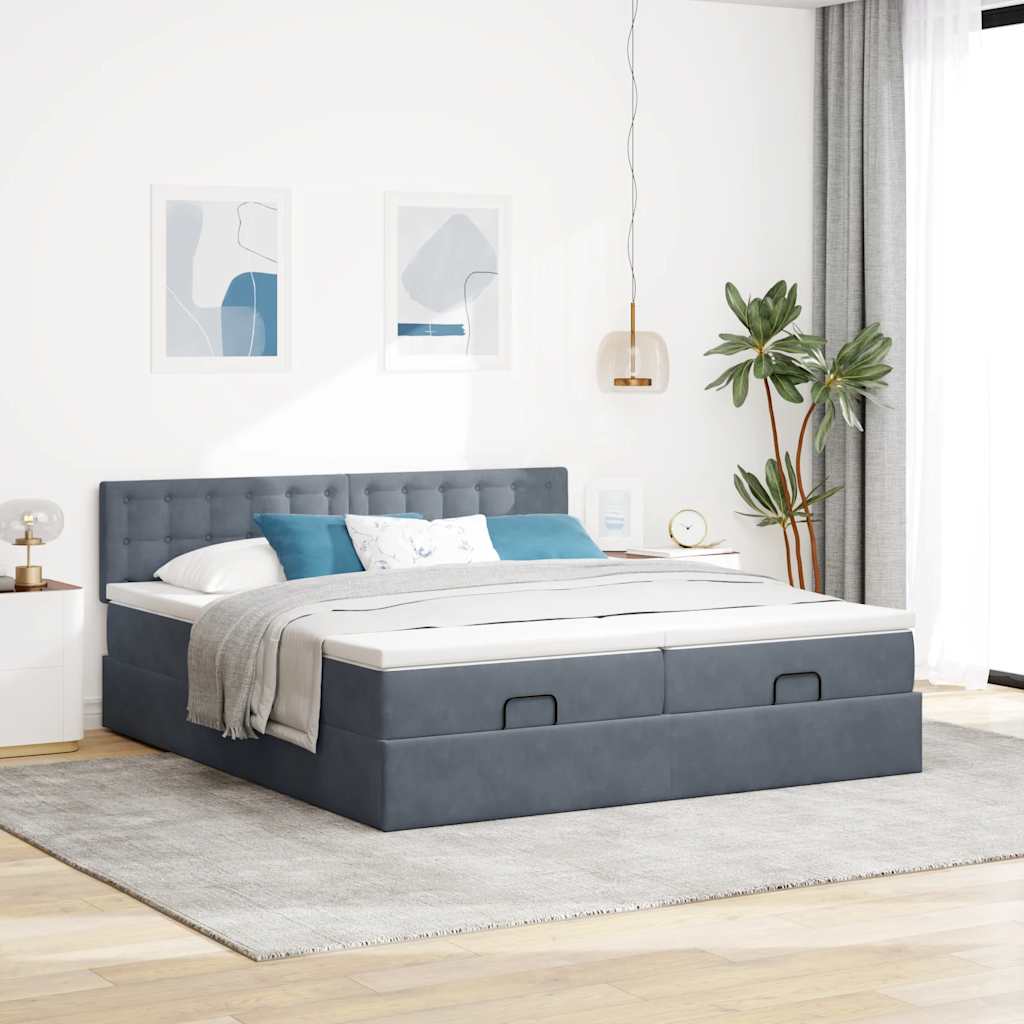 Estrutura cama otomana colchões 180x200 cm cinzento escuro