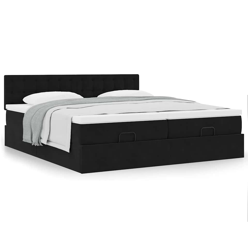 Estrutura de cama otomana com colchões 180x200cm veludo preto