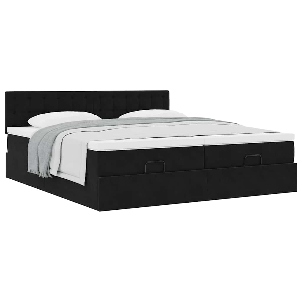Estrutura de cama otomana com colchões 180x200cm veludo preto
