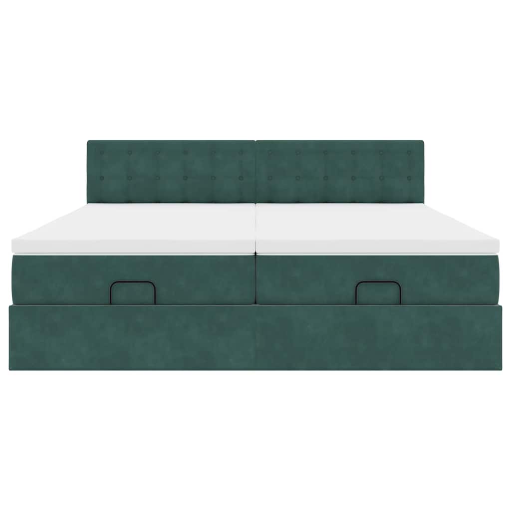 Estrutura de cama otomana com colchão verde escuro veludo