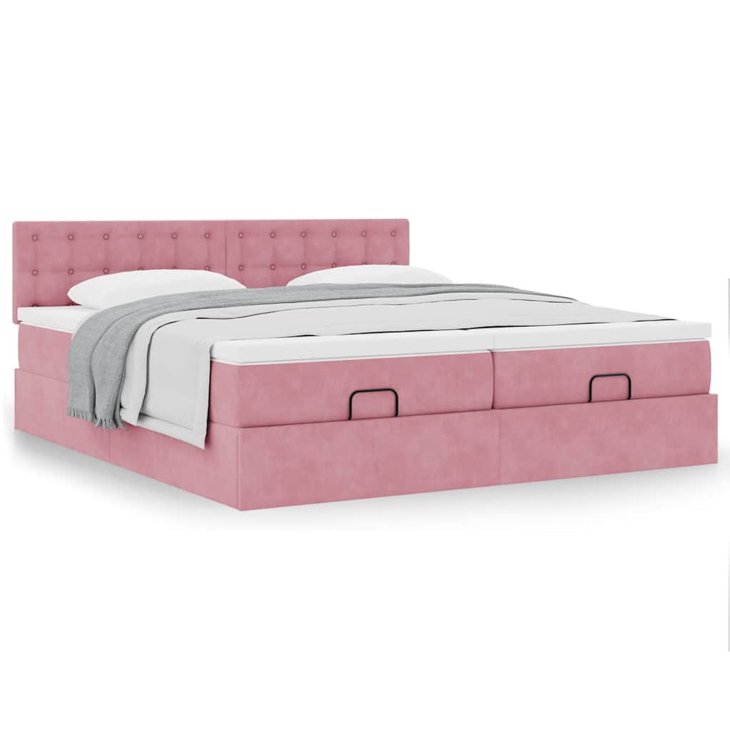 Estrutura de cama otomana com colchões 180x200 cm veludo rosa