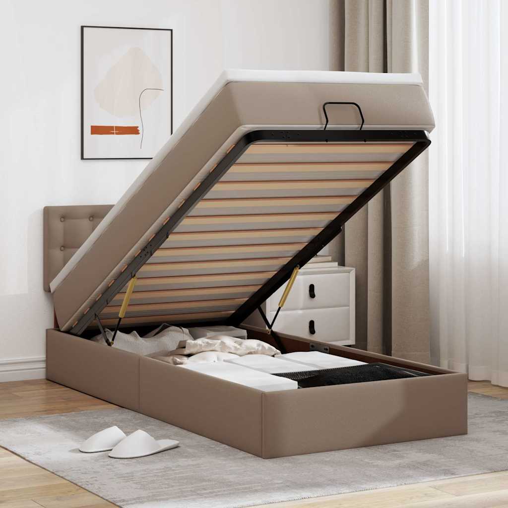 Estrutura de cama otomana com colchão cappucino 90x200 cm