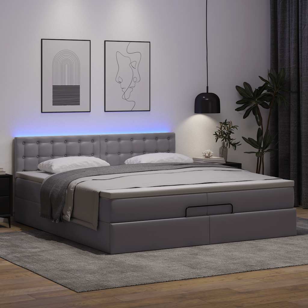 Estrutura de cama otomana com colchões couro artificial cinza
