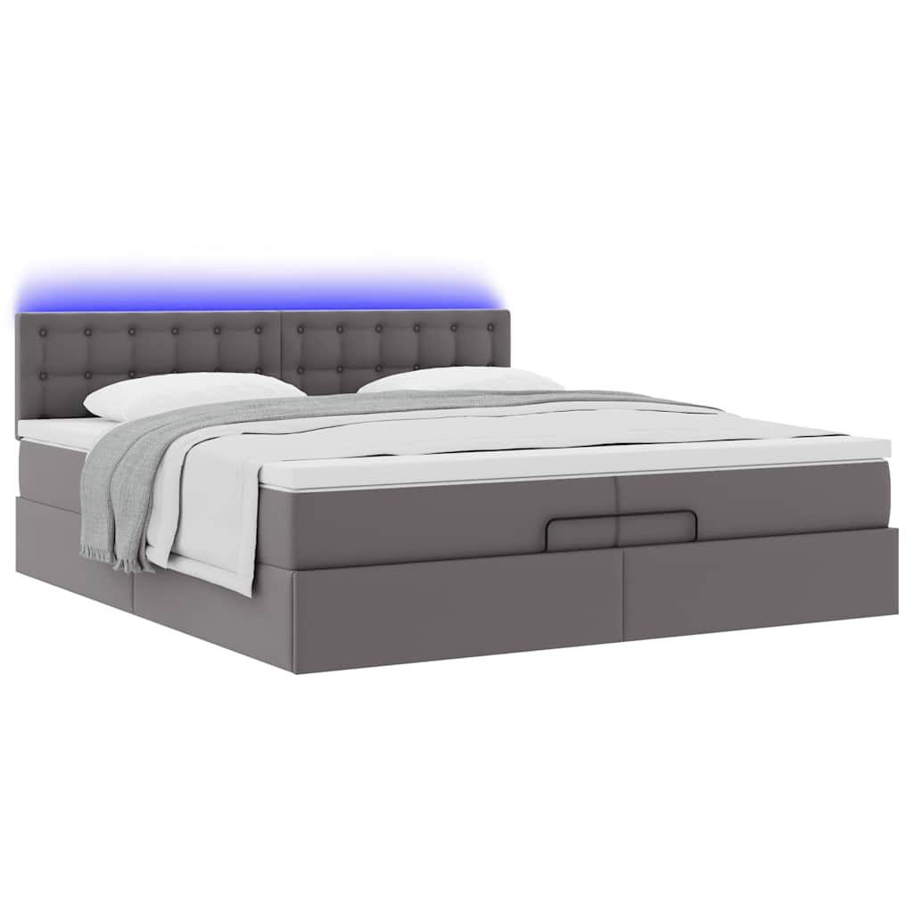 Estrutura de cama otomana com colchões couro artificial cinza