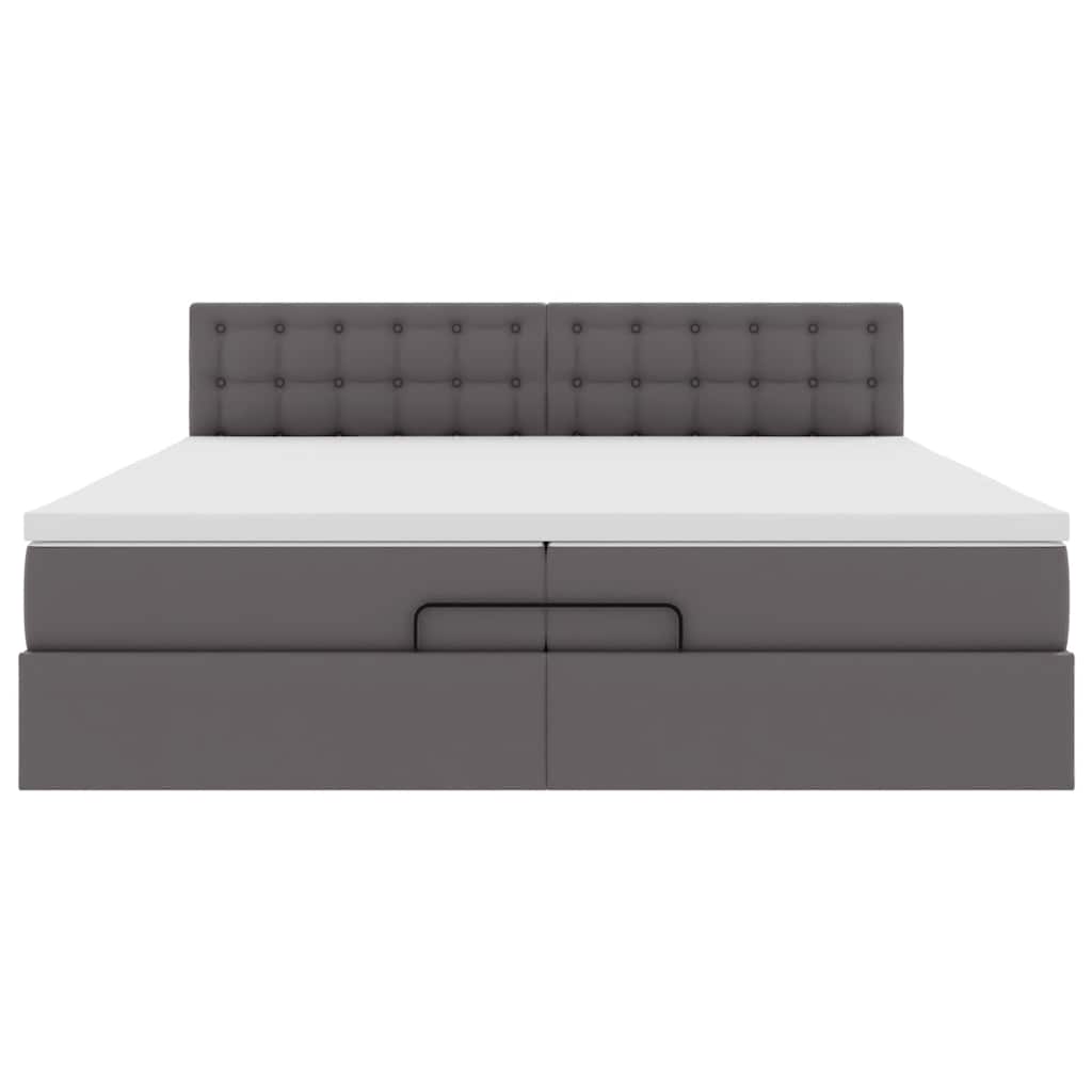 Estrutura de cama otomana com colchões couro artificial cinza