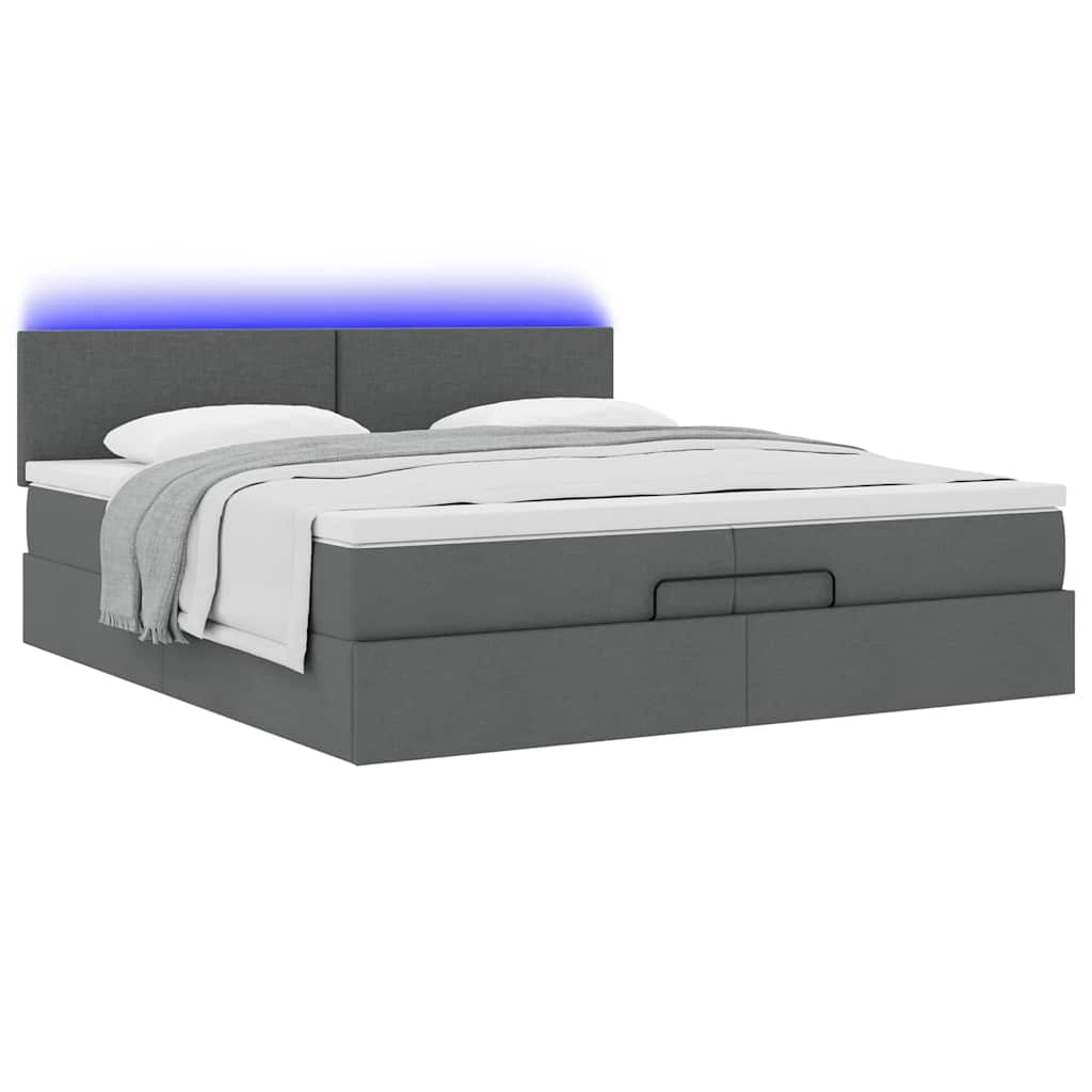 Estrutura de cama otomana com colchões tecido cinzento escuro